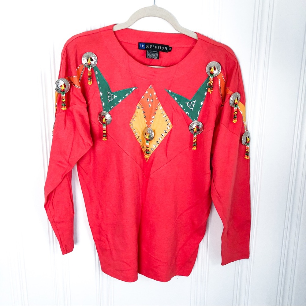 Vintage 80’s Southwestern Red Long Sleeve Tee